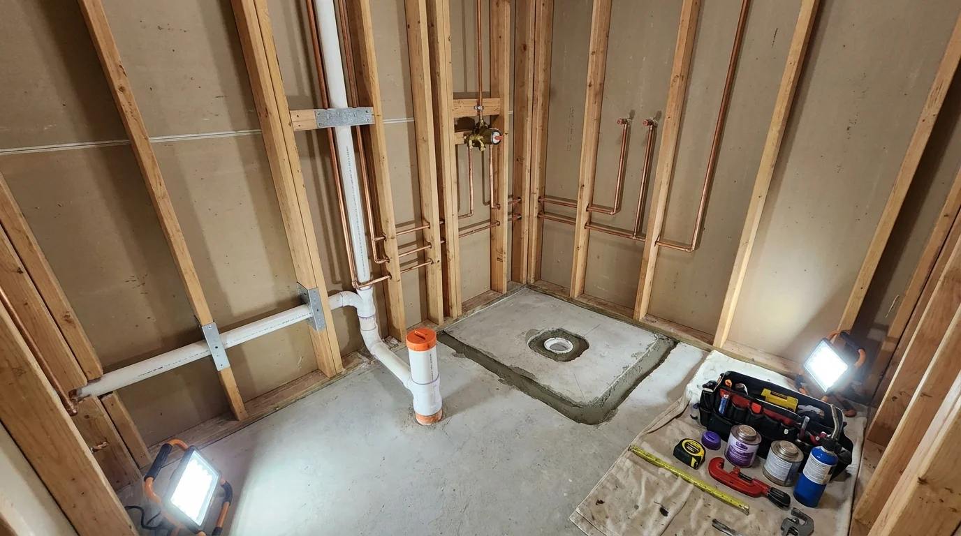 Bathroom rough-in plumbing during remodel by Johns Plumbing LLC in Creede